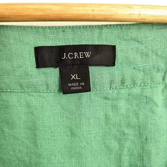 J.Crew 100% Linen Blouse Square Neck Balloon Sleeve Button Front Green Size XL - Picture 6 of 12